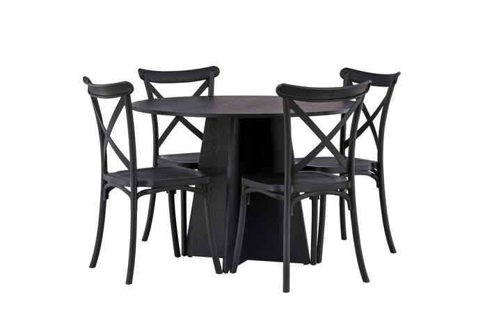 Venture Home Bootcut Round Dining Table - Black / Black Fanéer +Crosett Dining Chair - Matte Black / Matte Black Plastic _4