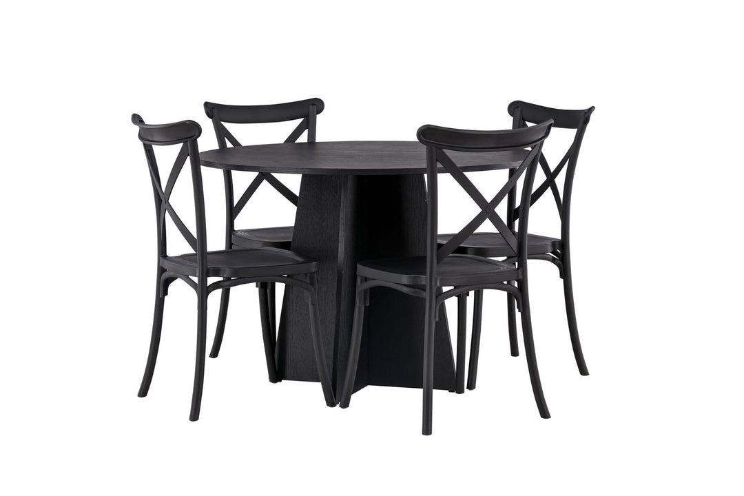 Venture Home Bootcut Round Dining Table - Black / Black Fanéer +Crosett Dining Chair - Matte Black / Matte Black Plastic _4