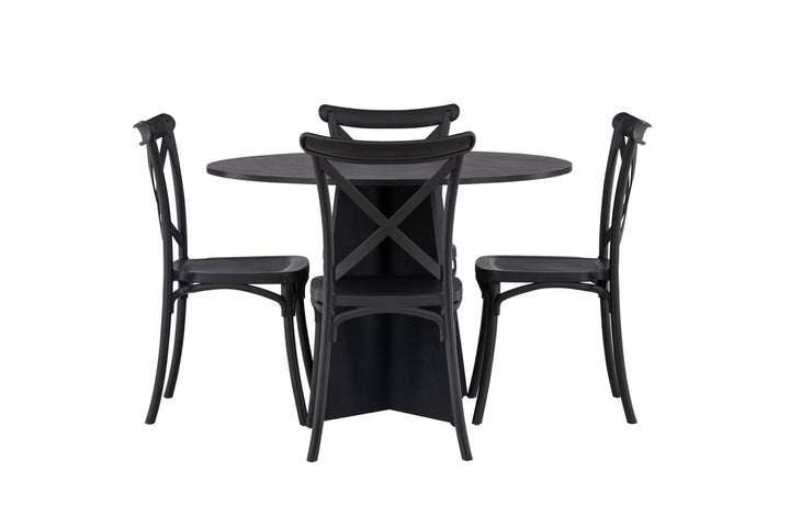 Venture Home Bootcut Round Dining Table - Black / Black Fanéer +Crosett Dining Chair - Matte Black / Matte Black Plastic _4