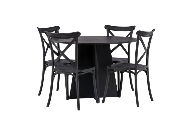 Venture Home Bootcut Round Dining Table - Black / Black Fanéer +Crosett Dining Chair - Matte Black / Matte Black Plastic _4