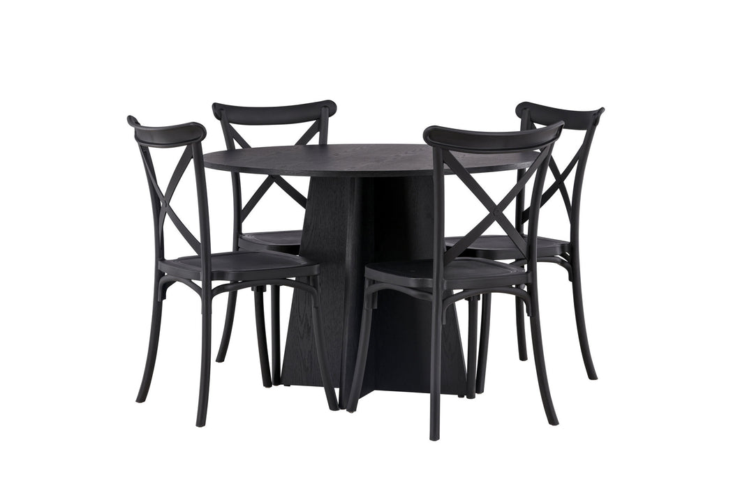 Venture Home Bootcut Round Dining Table - Black / Black Fanéer +Crosett Dining Chair - Matte Black / Matte Black Plastic _4