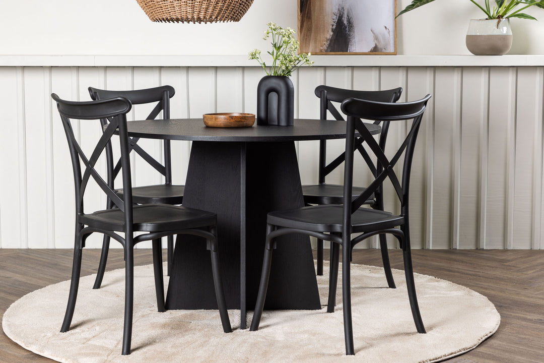 Venture Home Bootcut Round Dining Table - Black / Black Fanéer +Crosett Dining Chair - Matte Black / Matte Black Plastic _4