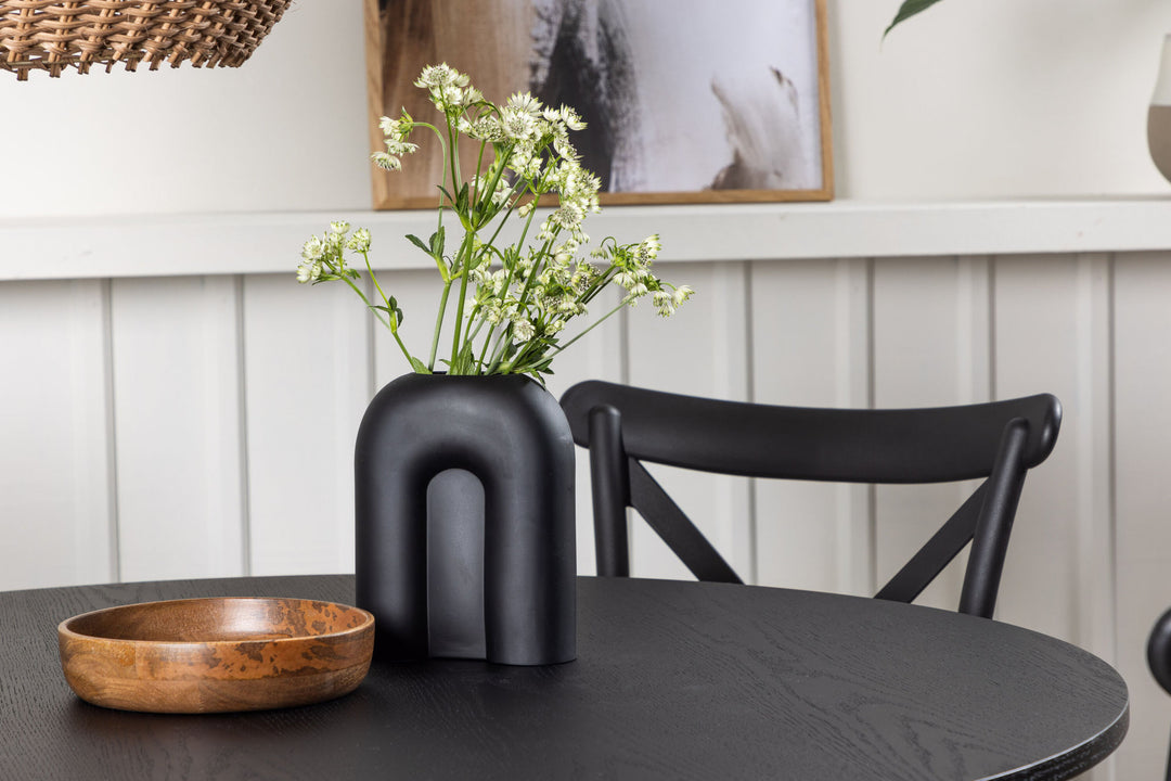 Venture Home Bootcut Round Dining Table - Black / Black Fanéer +Crosett Dining Chair - Matte Black / Matte Black Plastic _4