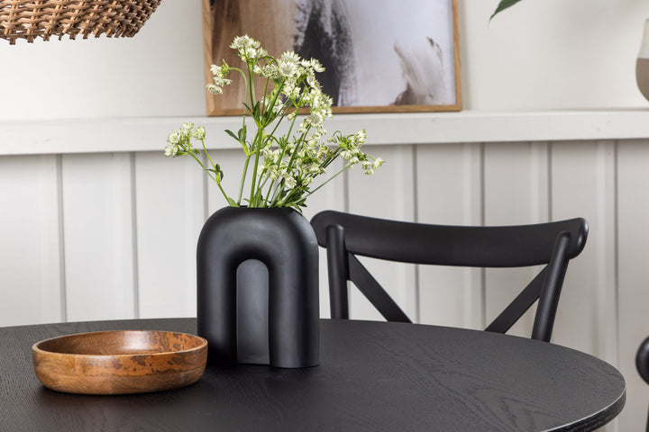 Venture Home Bootcut Round Dining Table - Black / Black Fanéer +Crosett Dining Chair - Matte Black / Matte Black Plastic _4