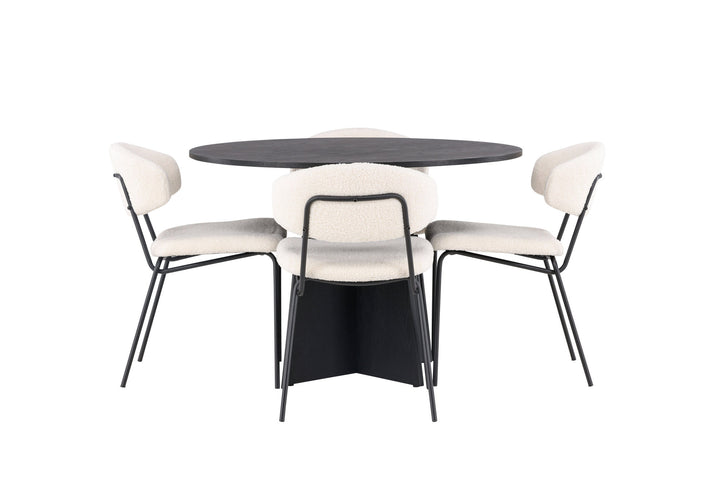 Venture Home Bootcut Round Dining Table - Black / Black Fanéer +Chico Dining Chair - Black / White Boucle _4