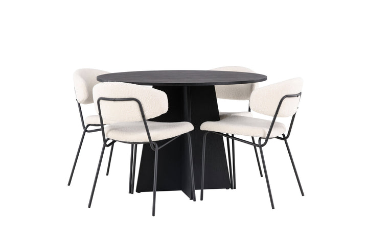 Venture Home Bootcut Round Dining Table - Black / Black Fanéer +Chico Dining Chair - Black / White Boucle _4