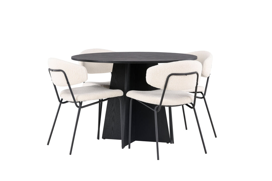 Venture Home Bootcut Round Dining Table - Black / Black Fanéer +Chico Dining Chair - Black / White Boucle _4