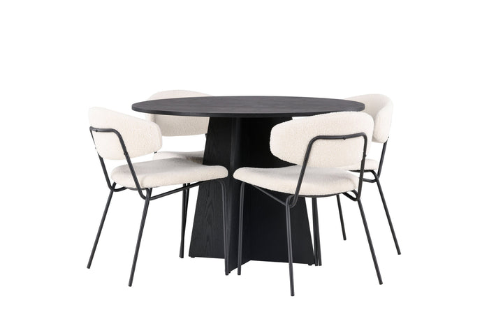 Venture Home Bootcut Round Dining Table - Black / Black Fanéer +Chico Dining Chair - Black / White Boucle _4