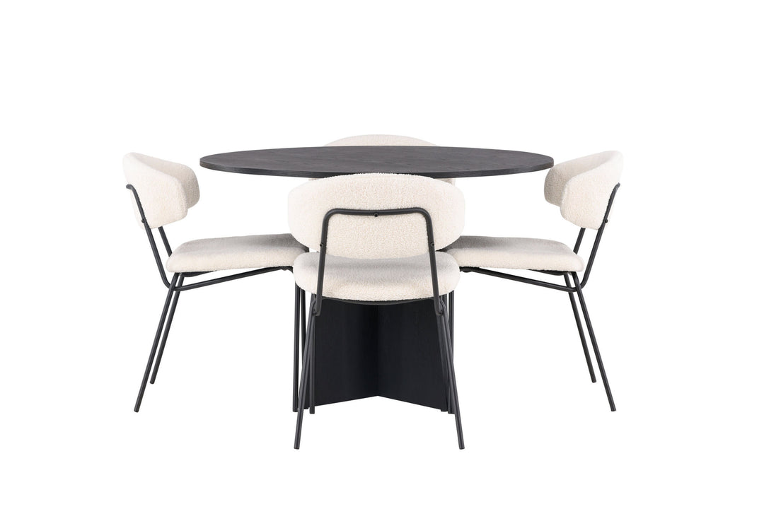 Venture Home Bootcut Round Dining Table - Black / Black Fanéer +Chico Dining Chair - Black / White Boucle _4