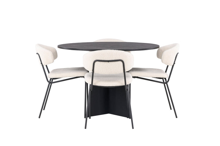 Venture Home Bootcut Round Dining Table - Black / Black Fanéer +Chico Dining Chair - Black / White Boucle _4