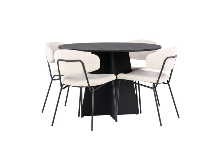 Venture Home Bootcut Round Dining Table - Black / Black Fanéer +Chico Dining Chair - Black / White Boucle _4
