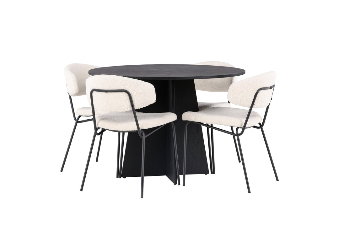 Venture Home Bootcut Round Dining Table - Black / Black Fanéer +Chico Dining Chair - Black / White Boucle _4