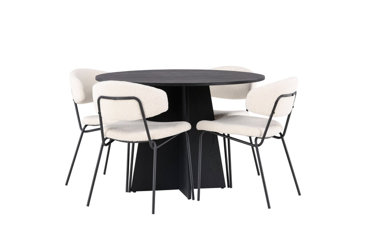 Venture Home Bootcut Round Dining Table - Black / Black Fanéer +Chico Dining Chair - Black / White Boucle _4