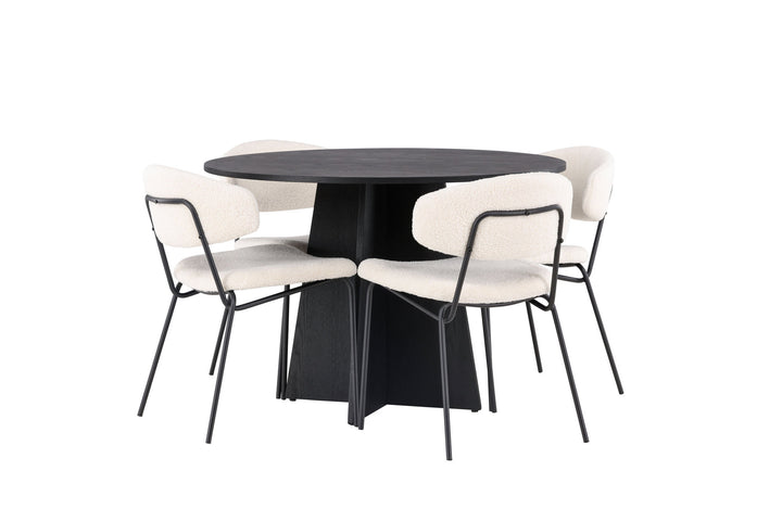 Venture Home Bootcut Round Dining Table - Black / Black Fanéer +Chico Dining Chair - Black / White Boucle _4