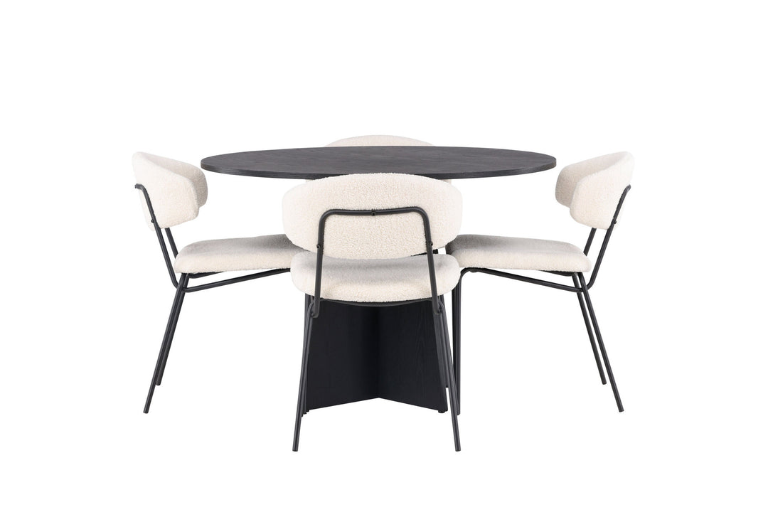 Venture Home Bootcut Round Dining Table - Black / Black Fanéer +Chico Dining Chair - Black / White Boucle _4