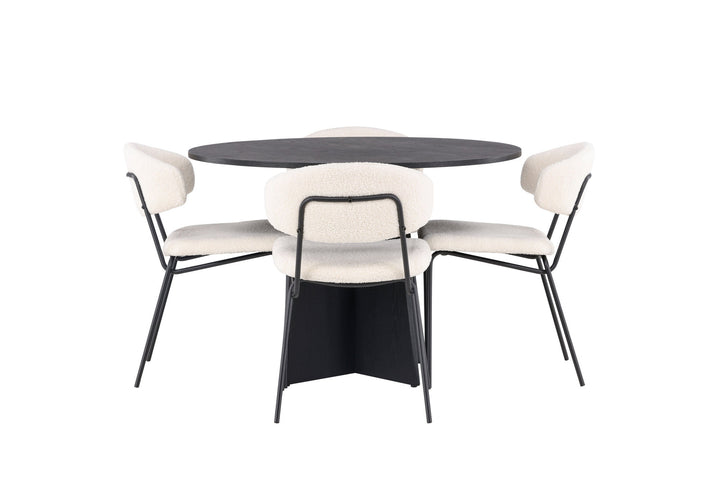 Venture Home Bootcut Round Dining Table - Black / Black Fanéer +Chico Dining Chair - Black / White Boucle _4
