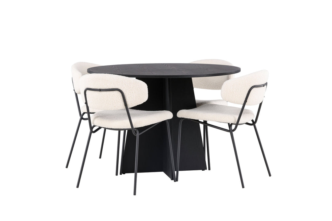 Venture Home Bootcut Round Dining Table - Black / Black Fanéer +Chico Dining Chair - Black / White Boucle _4