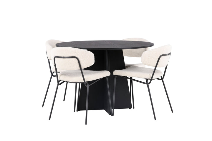Venture Home Bootcut Round Dining Table - Black / Black Fanéer +Chico Dining Chair - Black / White Boucle _4
