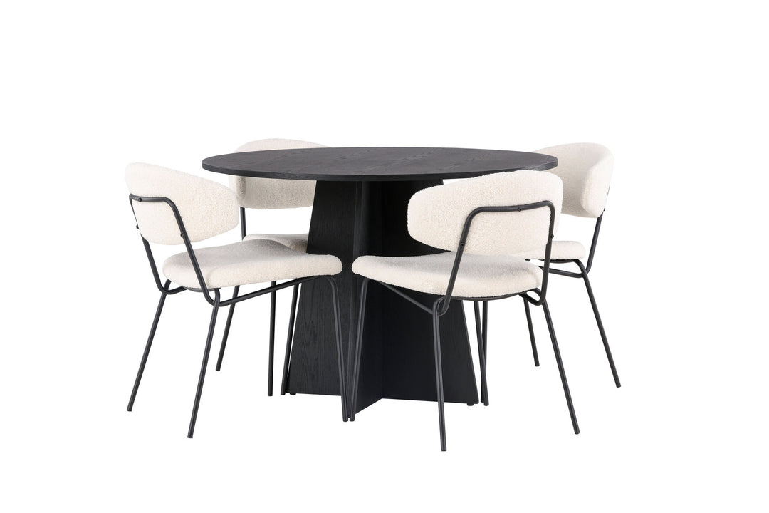 Venture Home Bootcut Round Dining Table - Black / Black Fanéer +Chico Dining Chair - Black / White Boucle _4