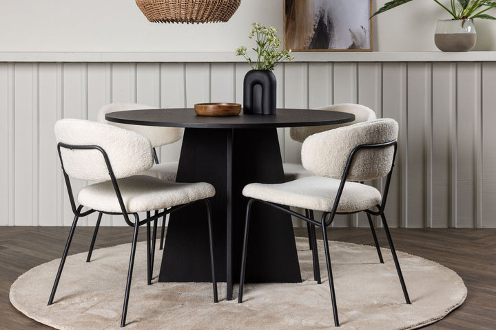 Venture Home Bootcut Round Dining Table - Black / Black Fanéer +Chico Dining Chair - Black / White Boucle _4