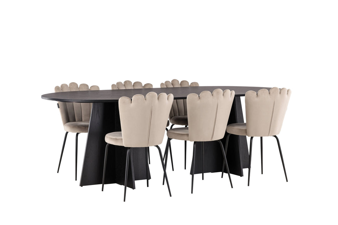 Venture Home Bootcut Oval Dining Table - Black / Black Fanéer +Limhamn Light Chair - Black / Beige Velvet _6