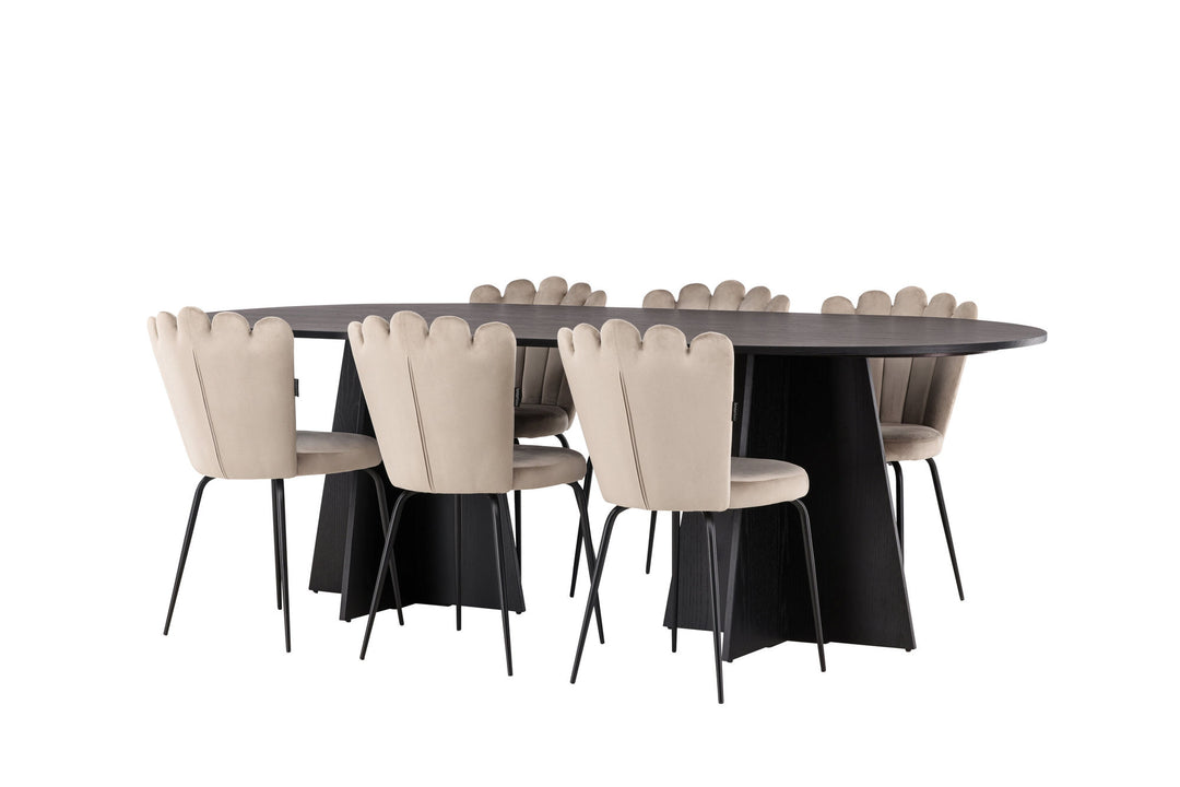 Venture Home Bootcut Oval Dining Table - Black / Black Fanéer +Limhamn Light Chair - Black / Beige Velvet _6