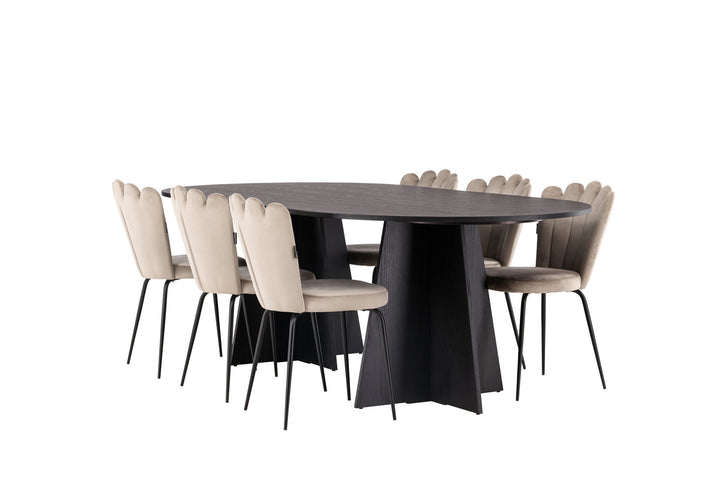 Venture Home Bootcut Oval Dining Table - Black / Black Fanéer +Limhamn Light Chair - Black / Beige Velvet _6