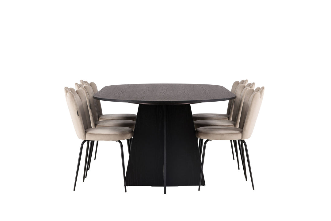 Venture Home Bootcut Oval Dining Table - Black / Black Fanéer +Limhamn Light Chair - Black / Beige Velvet _6