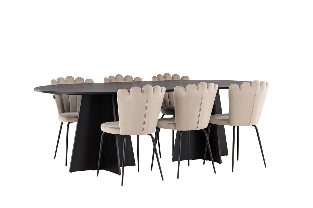 Venture Home Bootcut Oval Dining Table - Black / Black Fanéer +Limhamn Light Chair - Black / Beige Velvet _6