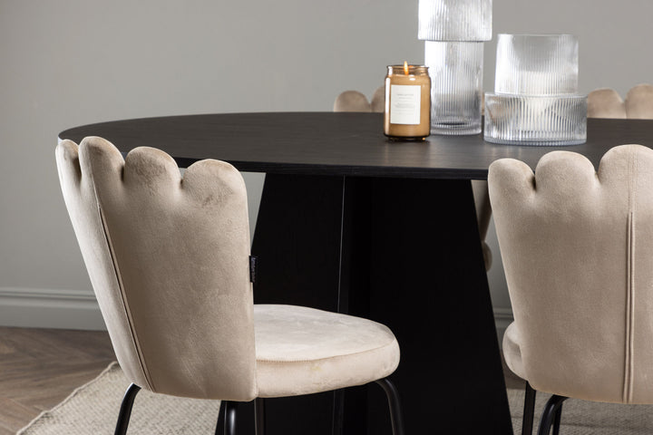 Venture Home Bootcut Oval Dining Table - Black / Black Fanéer +Limhamn Light Chair - Black / Beige Velvet _6