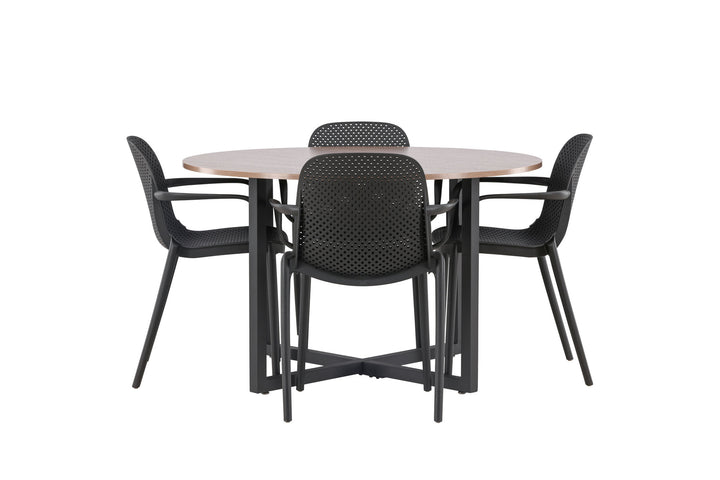 Venture Home Durango Dining Table - Black / Walnut MDF +Baltimore Dining Chair - Black / Black Plastic _4