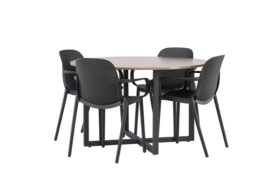 Venture Home Durango Dining Table - Black / Walnut MDF +Baltimore Dining Chair - Black / Black Plastic _4