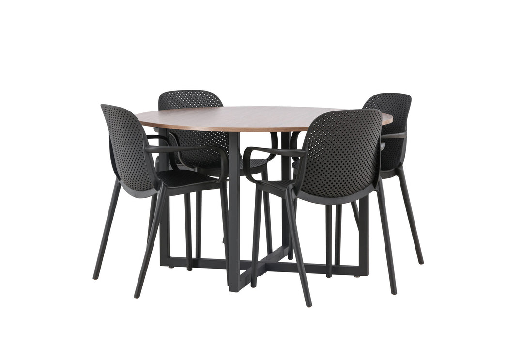 Venture Home Durango Dining Table - Black / Walnut MDF +Baltimore Dining Chair - Black / Black Plastic _4