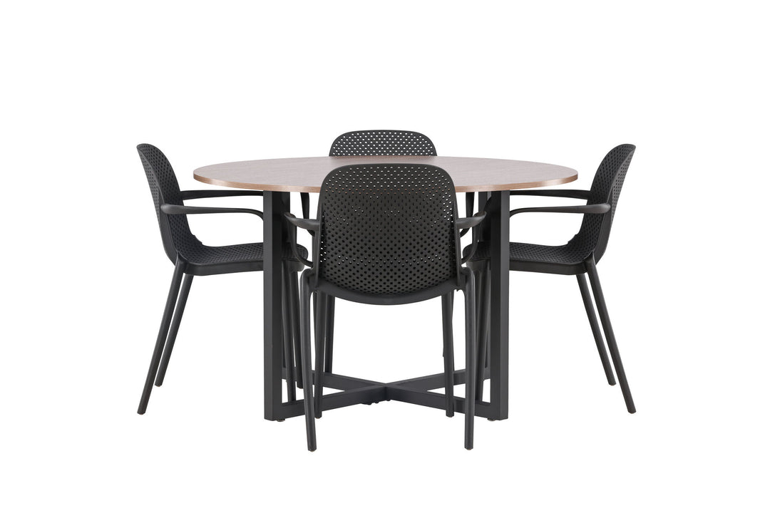 Venture Home Durango Dining Table - Black / Walnut MDF +Baltimore Dining Chair - Black / Black Plastic _4