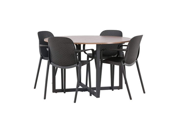 Venture Home Durango Dining Table - Black / Walnut MDF +Baltimore Dining Chair - Black / Black Plastic _4