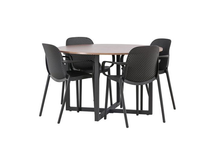 Venture Home Durango Dining Table - Black / Walnut MDF +Baltimore Dining Chair - Black / Black Plastic _4