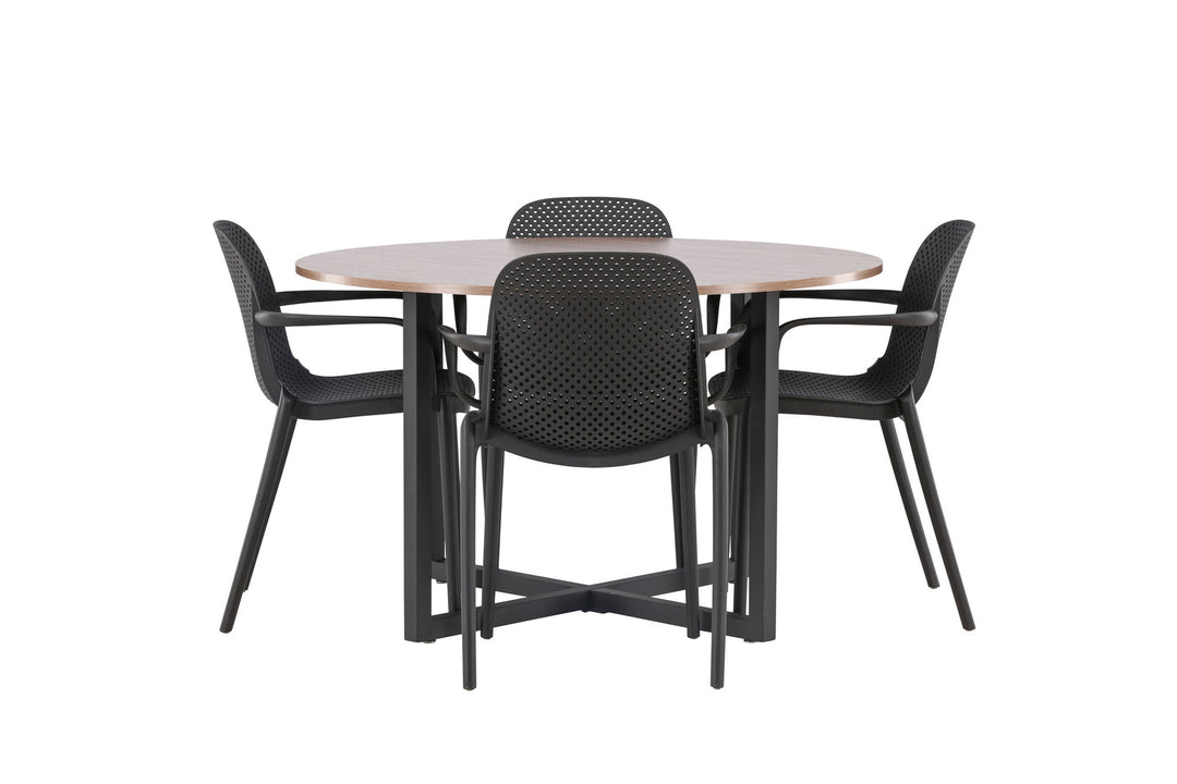 Venture Home Durango Dining Table - Black / Walnut MDF +Baltimore Dining Chair - Black / Black Plastic _4