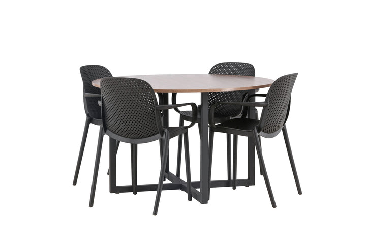 Venture Home Durango Dining Table - Black / Walnut MDF +Baltimore Dining Chair - Black / Black Plastic _4
