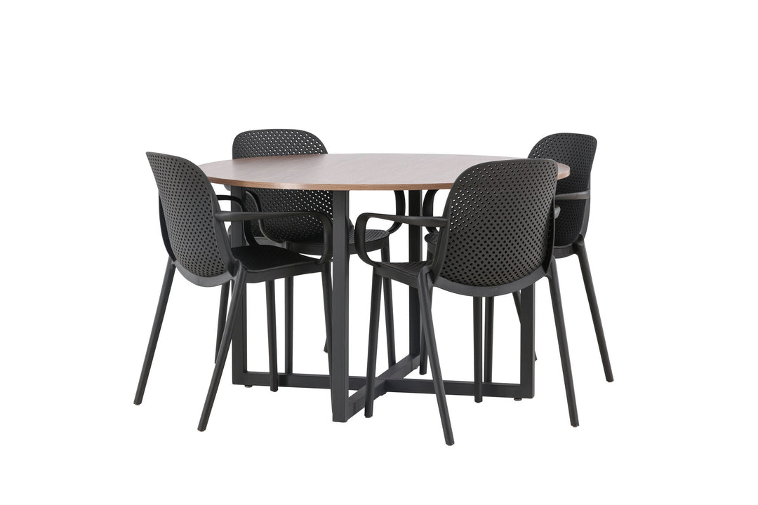 Venture Home Durango Dining Table - Black / Walnut MDF +Baltimore Dining Chair - Black / Black Plastic _4