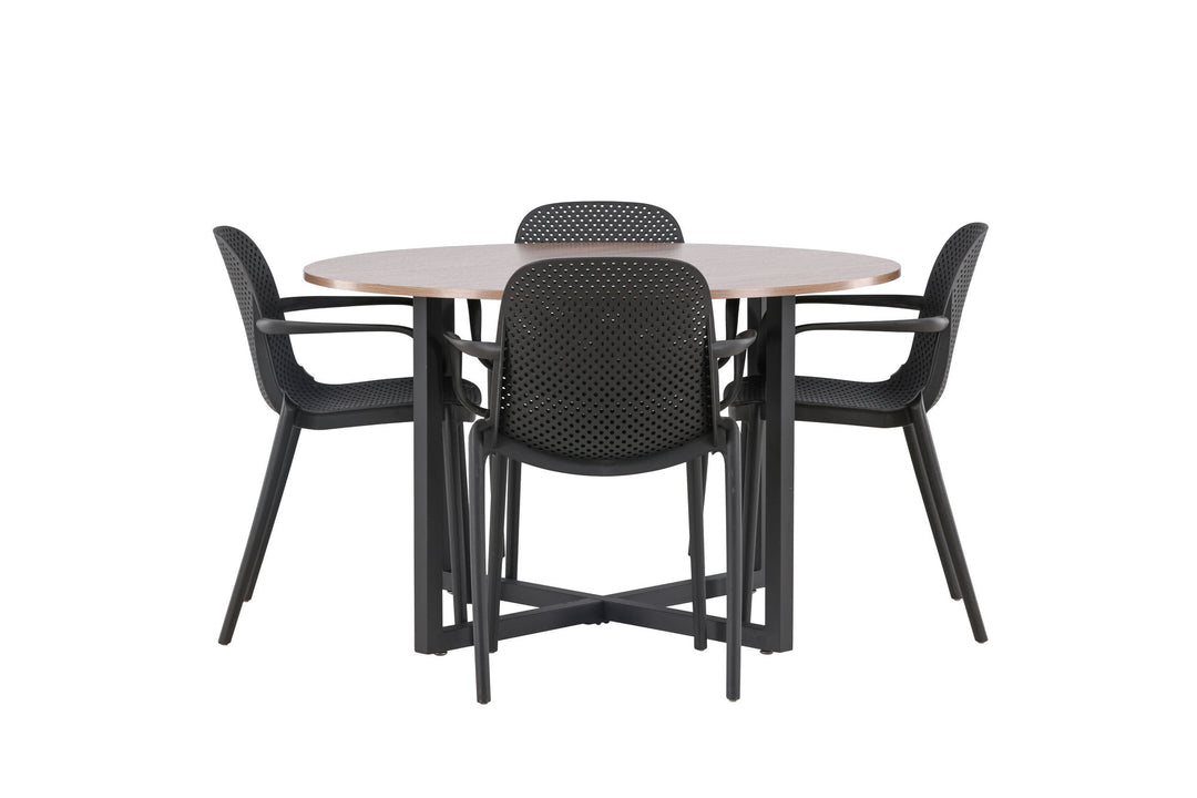 Venture Home Durango Dining Table - Black / Walnut MDF +Baltimore Dining Chair - Black / Black Plastic _4