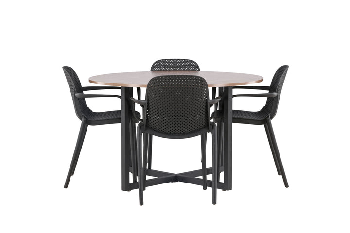 Venture Home Durango Dining Table - Black / Walnut MDF +Baltimore Dining Chair - Black / Black Plastic _4
