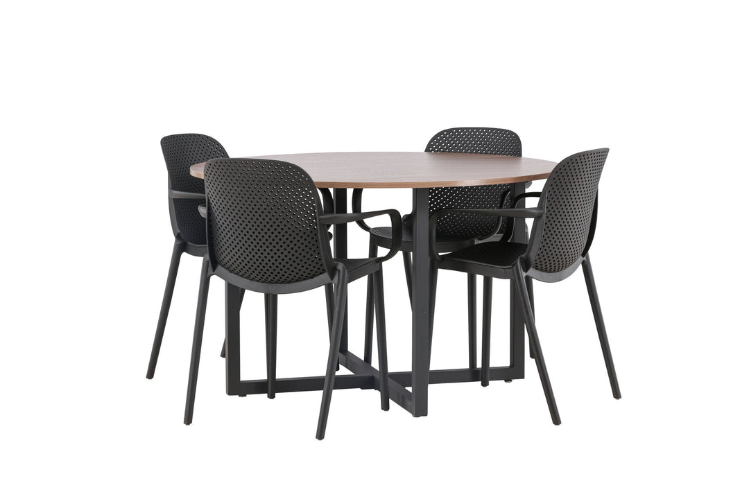 Venture Home Durango Dining Table - Black / Walnut MDF +Baltimore Dining Chair - Black / Black Plastic _4