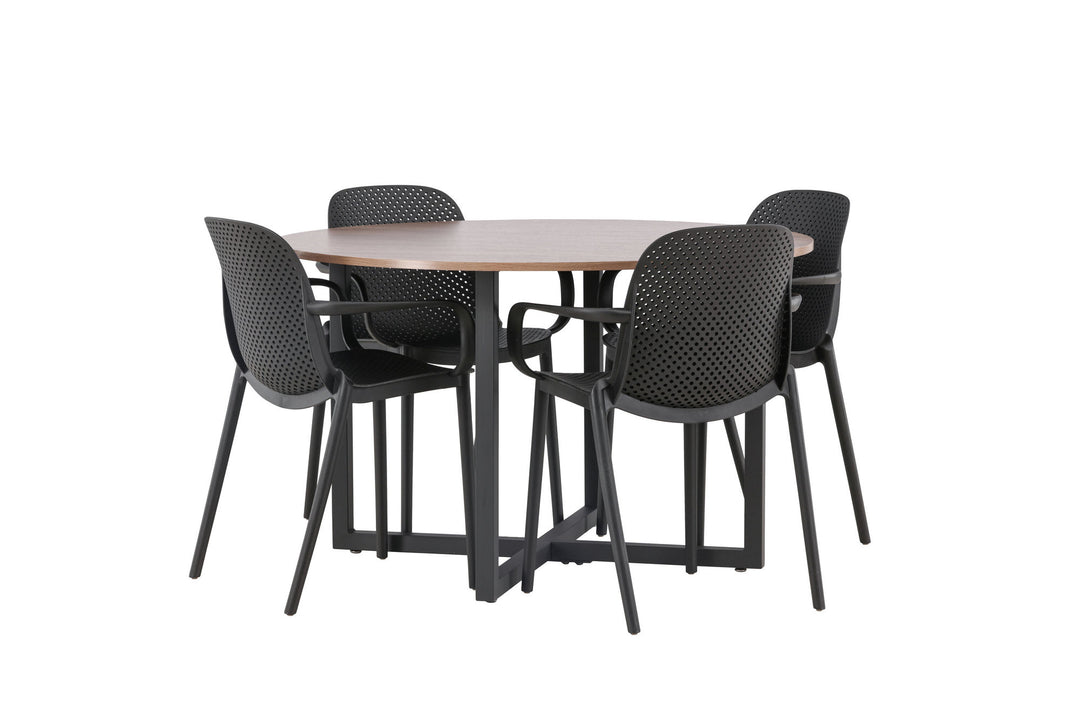 Venture Home Durango Dining Table - Black / Walnut MDF +Baltimore Dining Chair - Black / Black Plastic _4