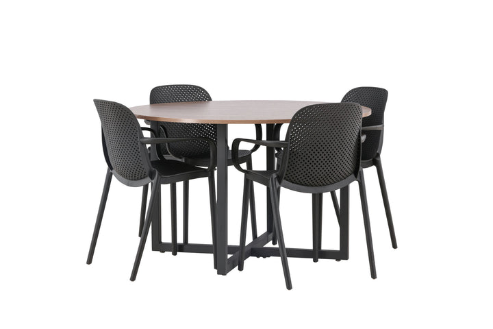Venture Home Durango Dining Table - Black / Walnut MDF +Baltimore Dining Chair - Black / Black Plastic _4