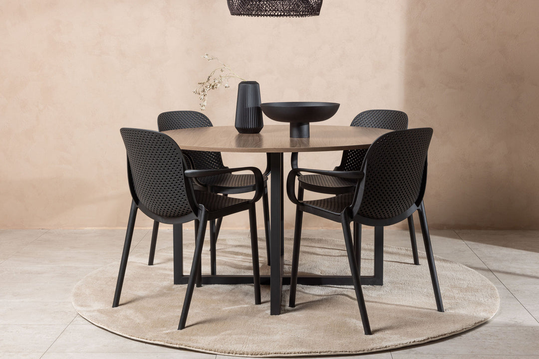 Venture Home Durango Dining Table - Black / Walnut MDF +Baltimore Dining Chair - Black / Black Plastic _4