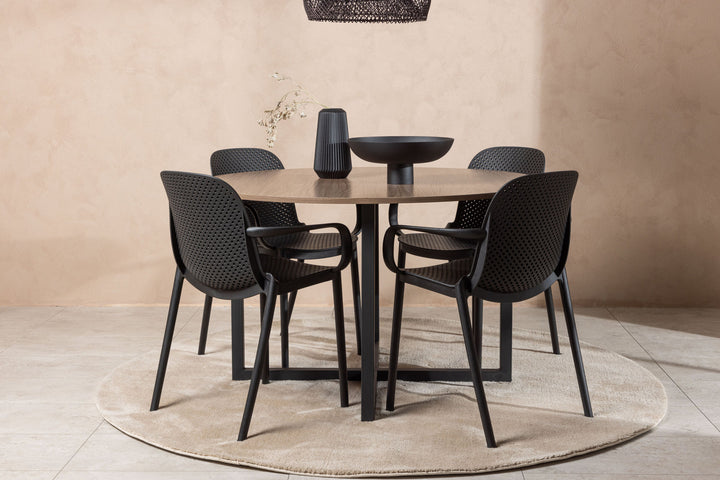 Venture Home Durango Dining Table - Black / Walnut MDF +Baltimore Dining Chair - Black / Black Plastic _4