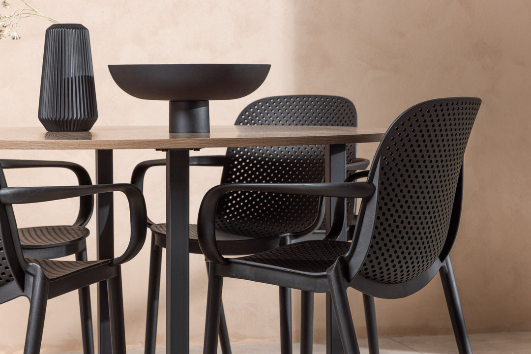 Venture Home Durango Dining Table - Black / Walnut MDF +Baltimore Dining Chair - Black / Black Plastic _4