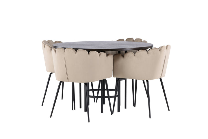 Venture Home Copenhagen Dining Table - Black / Mocca Veneer +Limhamn Chair - Black / Beige Velvet _4