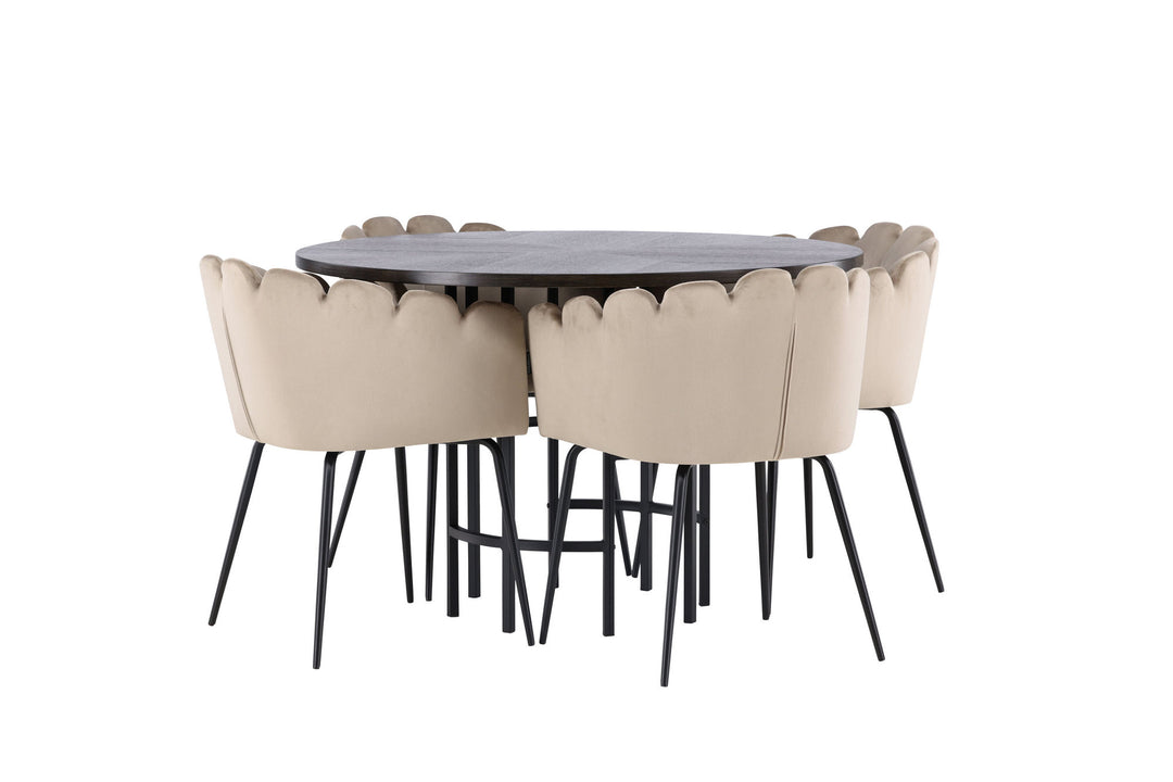 Venture Home Copenhagen Dining Table - Black / Mocca Veneer +Limhamn Chair - Black / Beige Velvet _4