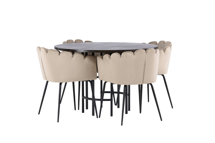 Venture Home Copenhagen Dining Table - Black / Mocca Veneer +Limhamn Chair - Black / Beige Velvet _4